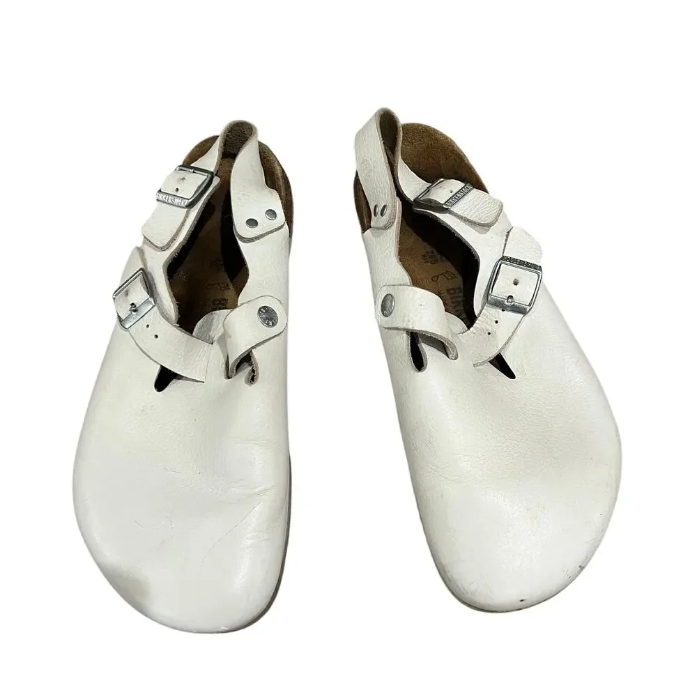 Birkenstock Tokio White Leather Big Buckle Clogs 11-11.5 - Picture 1 of 6